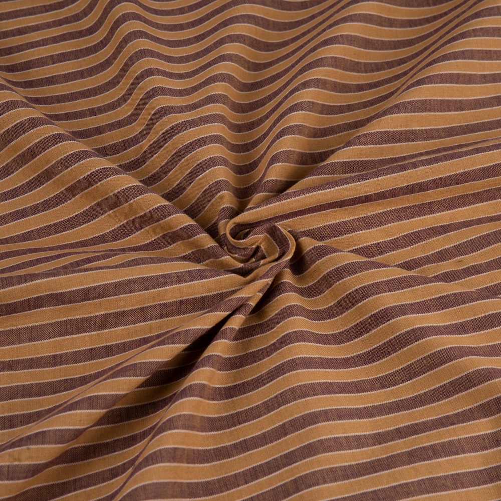 Stripe Mustard Yellow & Brown Pure Cotton 83 GSM Handwoven Fabric 70
