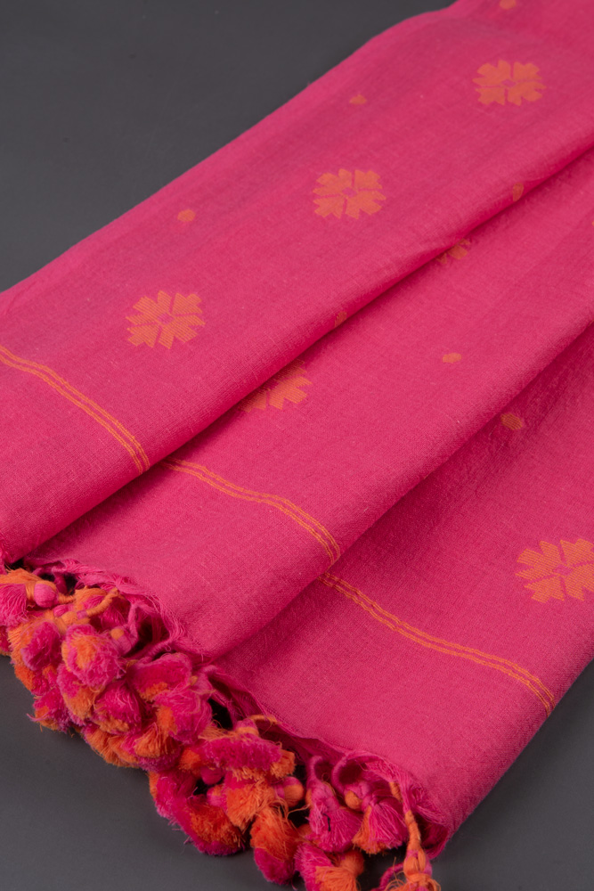 GEOMETRIC PINK JAMDANI PURE COTTON HANDWOVEN SCARF