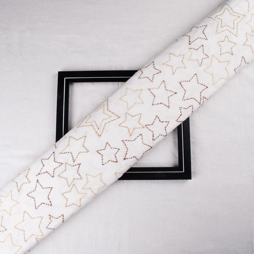 Pure cotton fabric with Kantha embroidery in a star pattern