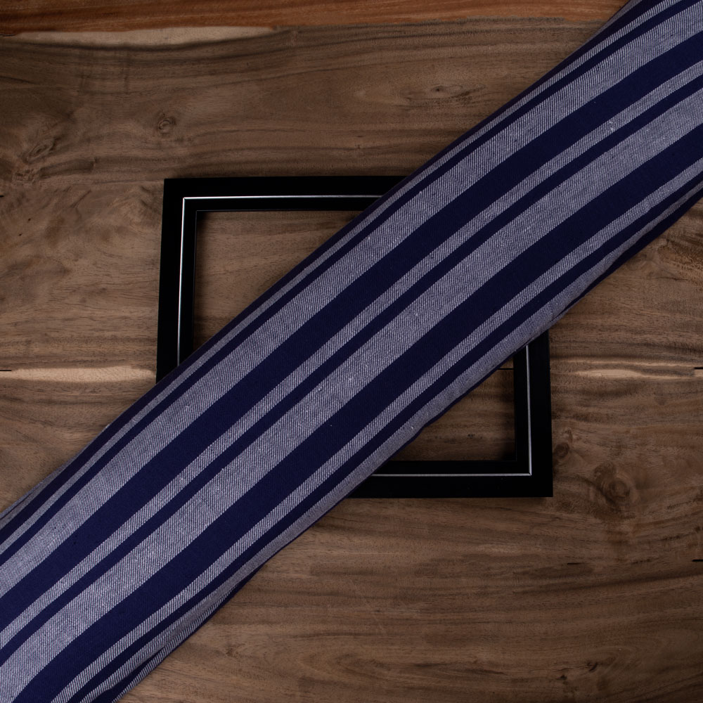 Stripe Twill Navy & White Cotton Khadi 113 GSM Handwoven Fabric
