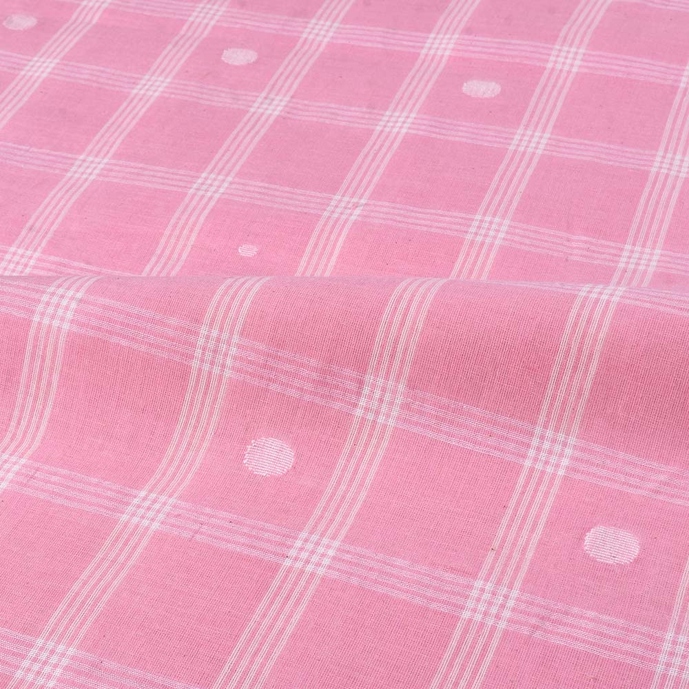 CHECK PINK JAMDANI PURE COTTON 70 GSM HANDWOVEN FABRIC
