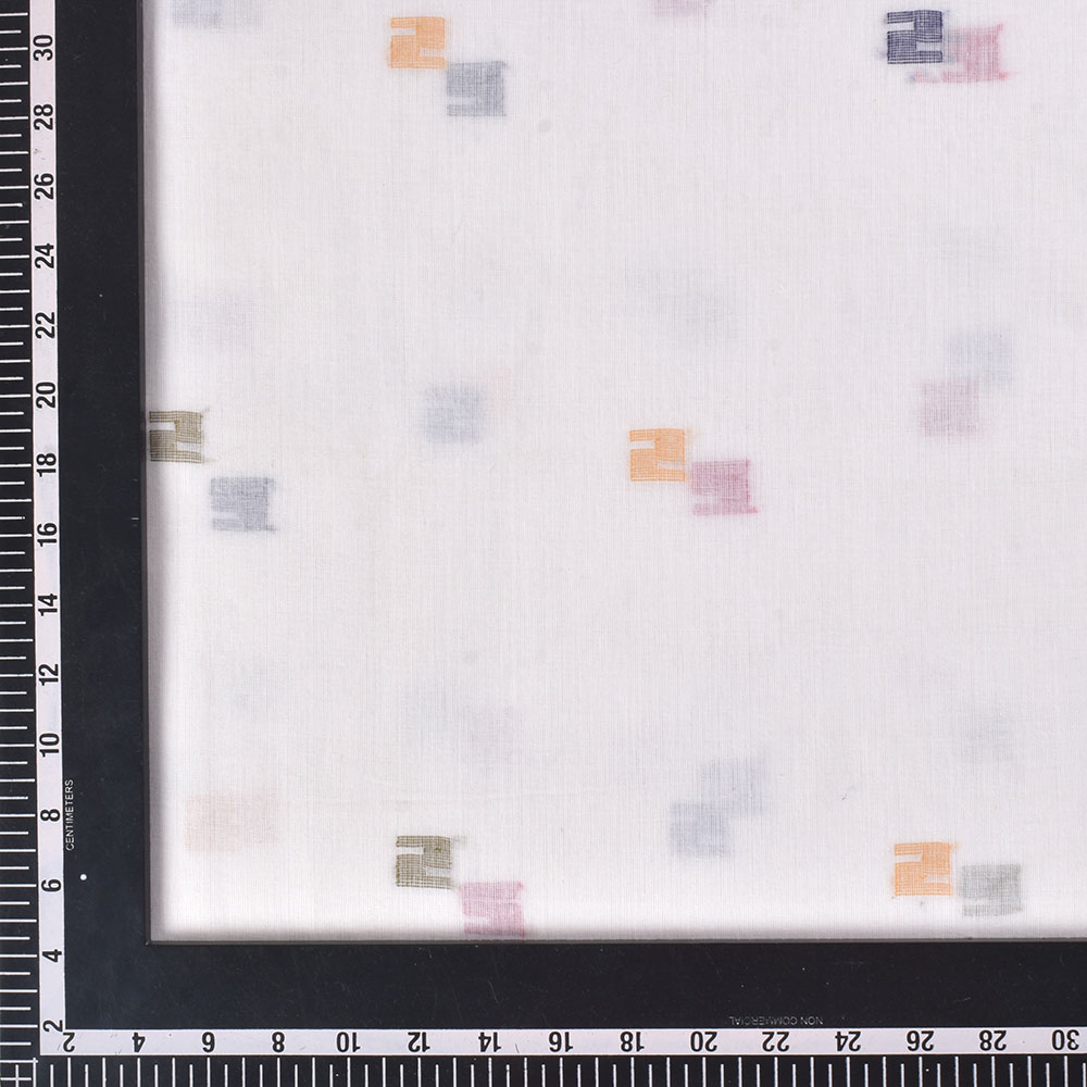 WHITE GEOMETRIC JAMDANI PURE COTTON 50 GSM HANDWOVEN FABRIC