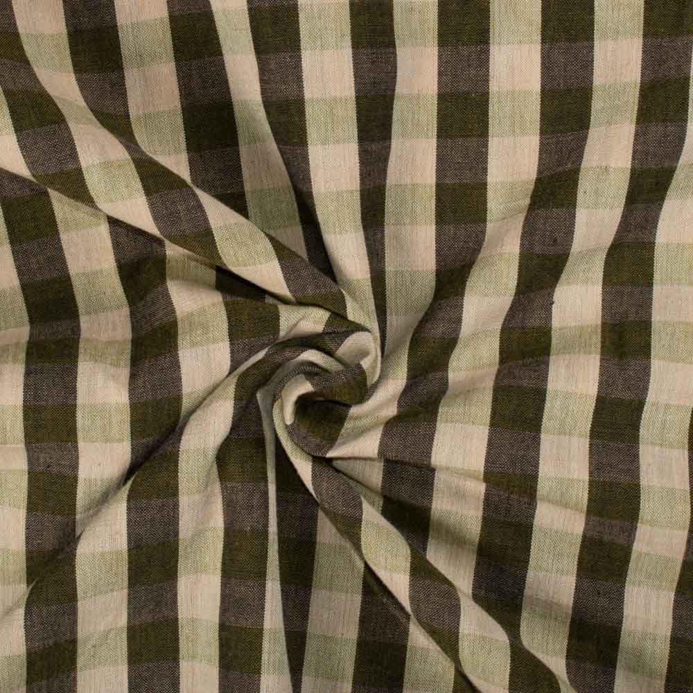Check Beige Black Olive Pure Cotton 100 GSM Handwoven Fabric 740