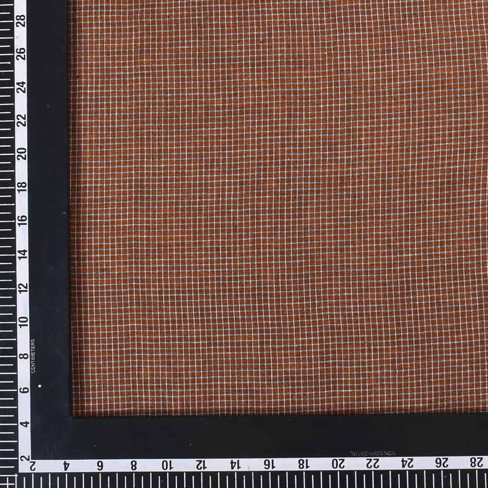 CHECK BROWN & ORANGE PURE COTTON 104 GSM HANDWOVEN FABRIC