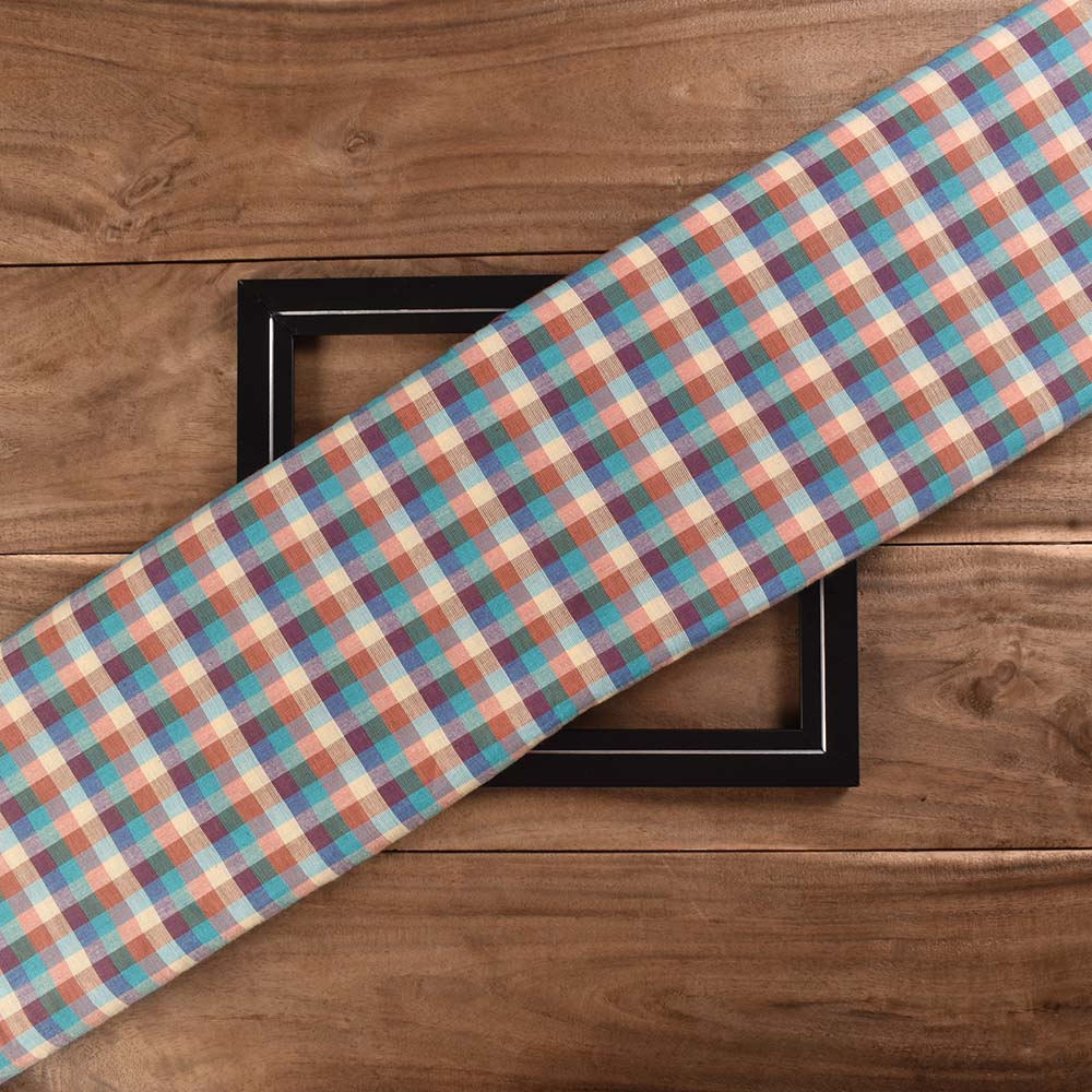 Check Multicolour Pure Cotton 100 GSM Handwoven Fabric 470