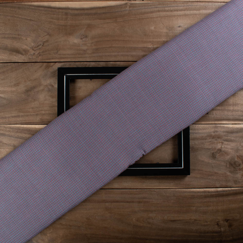 Check Pink and Purple Pure Cotton 70 GSM Handwoven Fabric