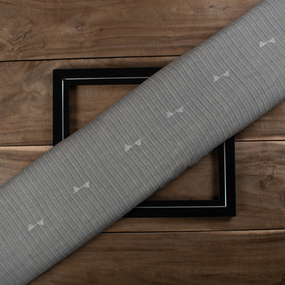 White Guti Pure Cotton Grey Jamdani 60 GSM Handwoven Fabric