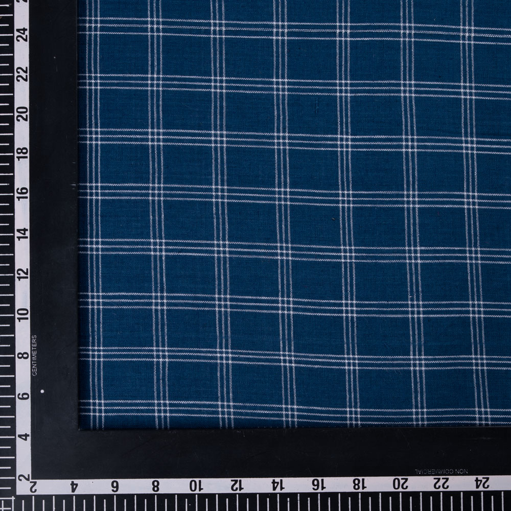 CHECK PRUSSIAN BLUE PURE COTTON 90 GSM HANDWOVEN FABRIC