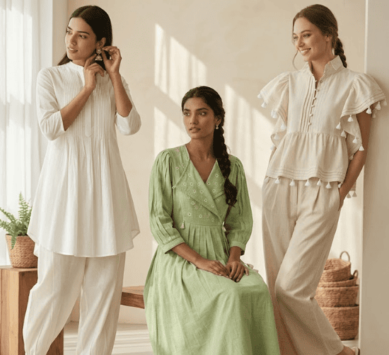 Men wearing sustainable Indian ethnic wear including handwoven kurtas, Nehru jackets and contemporary festive outfits