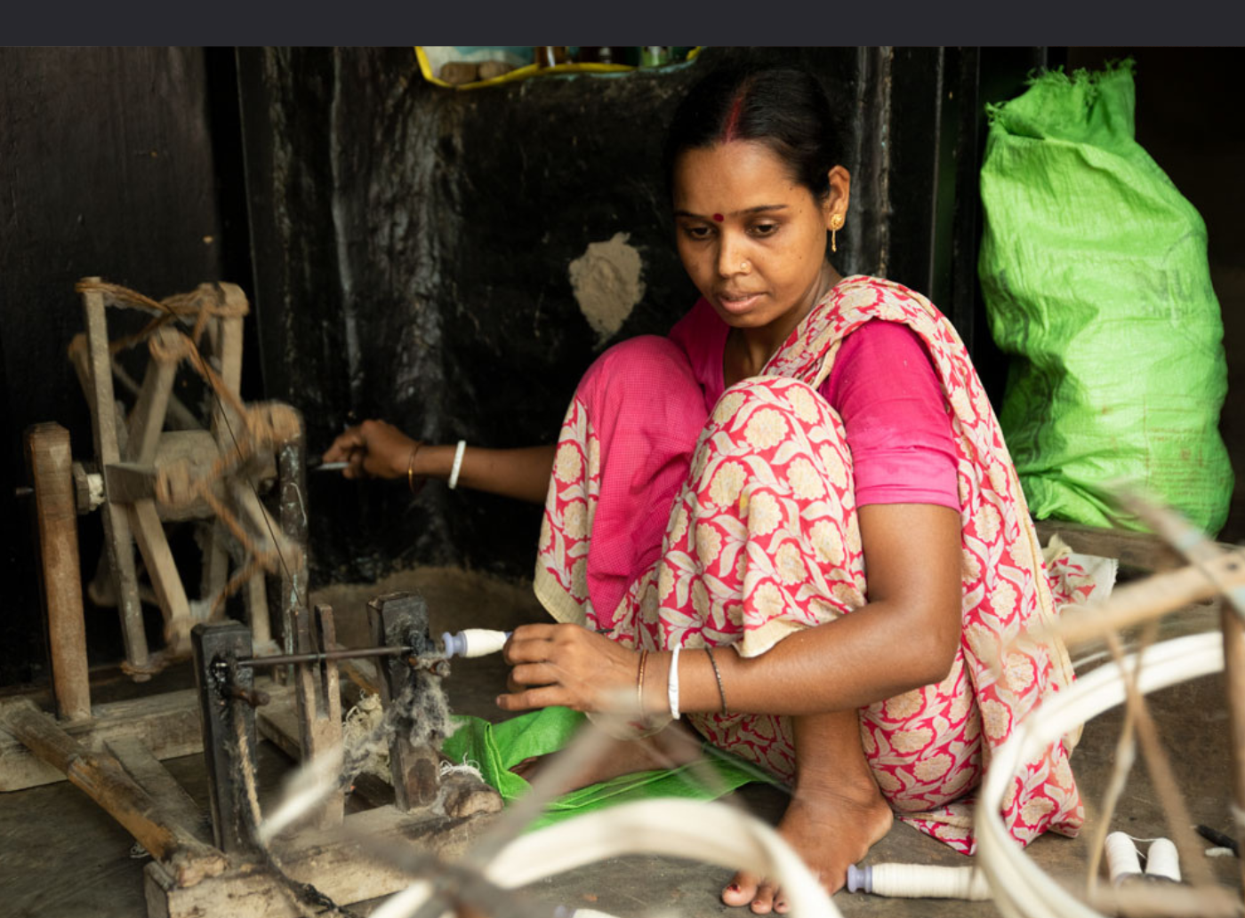 Women Spinning Fabric Yarns