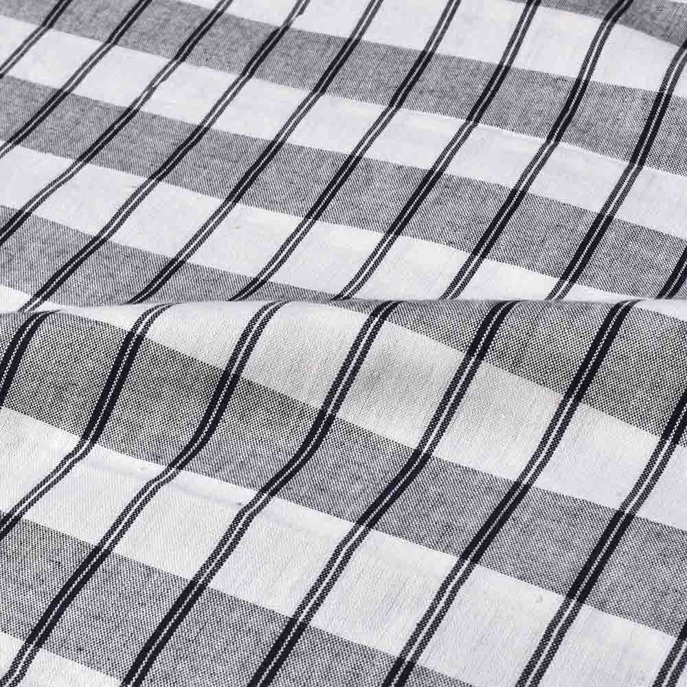 CHECK WHITE BLACK PURE COTTON 120 GSM HANDWOVEN FABRIC