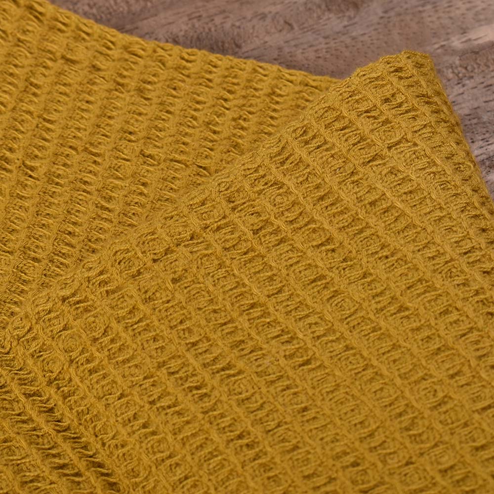 MUSTARD HONEYCOMB WEAVE PURE COTTON 122 GSM HANDWOVEN FABRIC