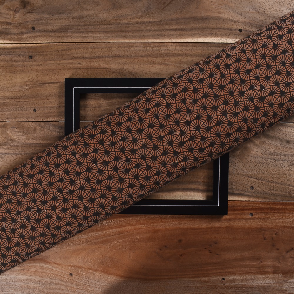 Abstract Brown & Black Screenprinted Cotton Khadi 88 GSM Handwoven Fabric