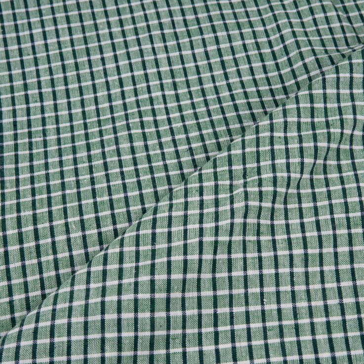 CHECK GREEN PURE COTTON 98 GSM HANDWOVEN FABRIC