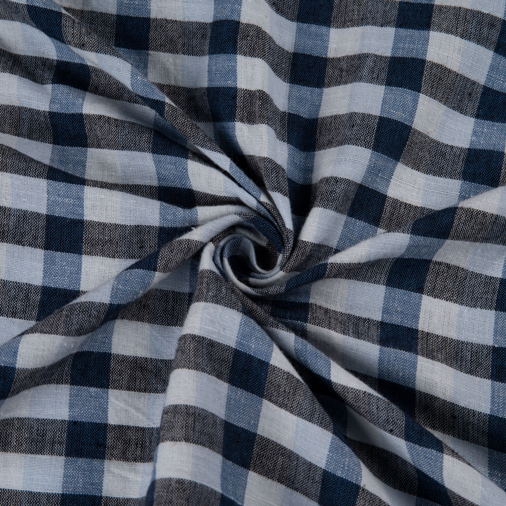 Check White Black & Blue Khadi Cotton 122 GSM Handwoven Fabric
