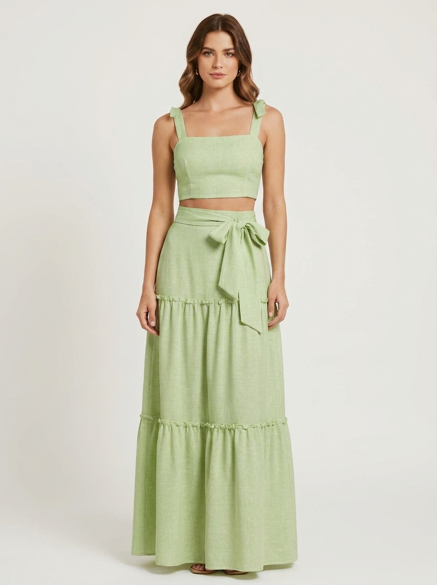 Cropped Top & Long Bow Tied Skirt Co-ord Set