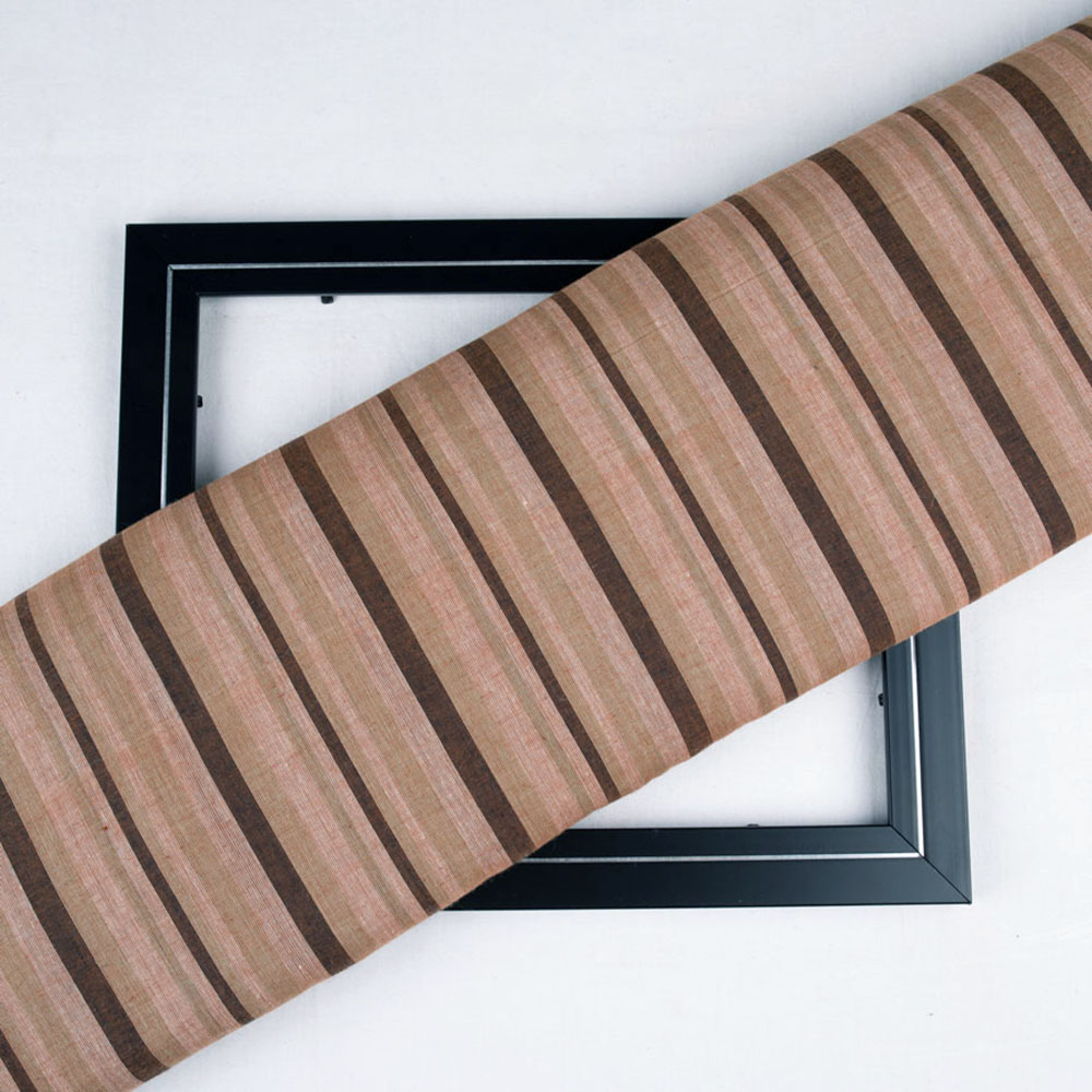 STRIPE BROWN PURE COTTON 67 GSM HANDWOVEN FABRIC