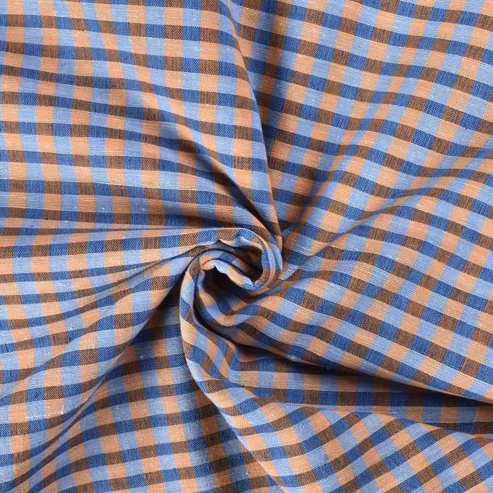 Check Blue Yellow Khadi Cotton 105 GSM Handwoven Fabric
