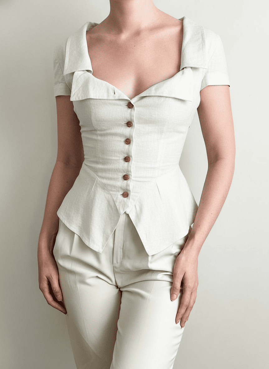 Open Collar Peplum Buttoned Top