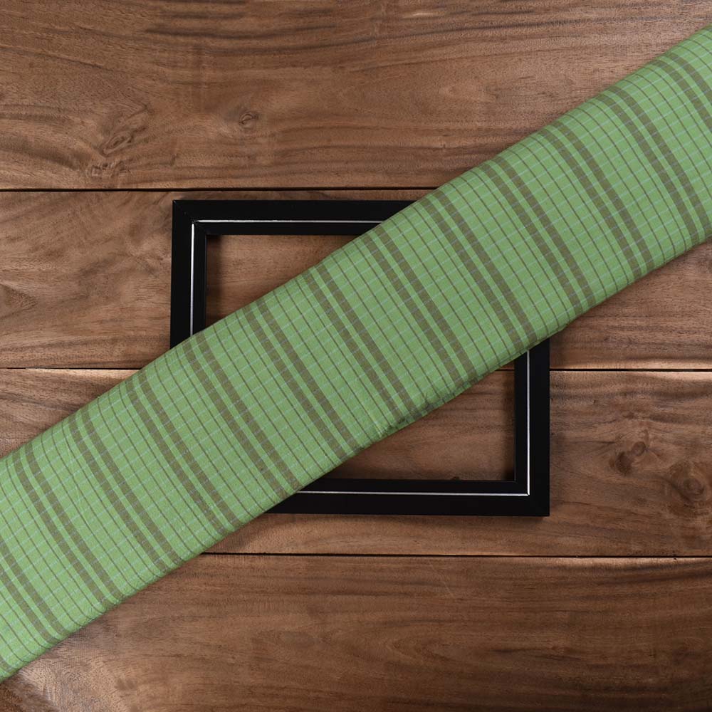 Check Green Brown Pure Cotton 75 GSM Handwoven Fabric