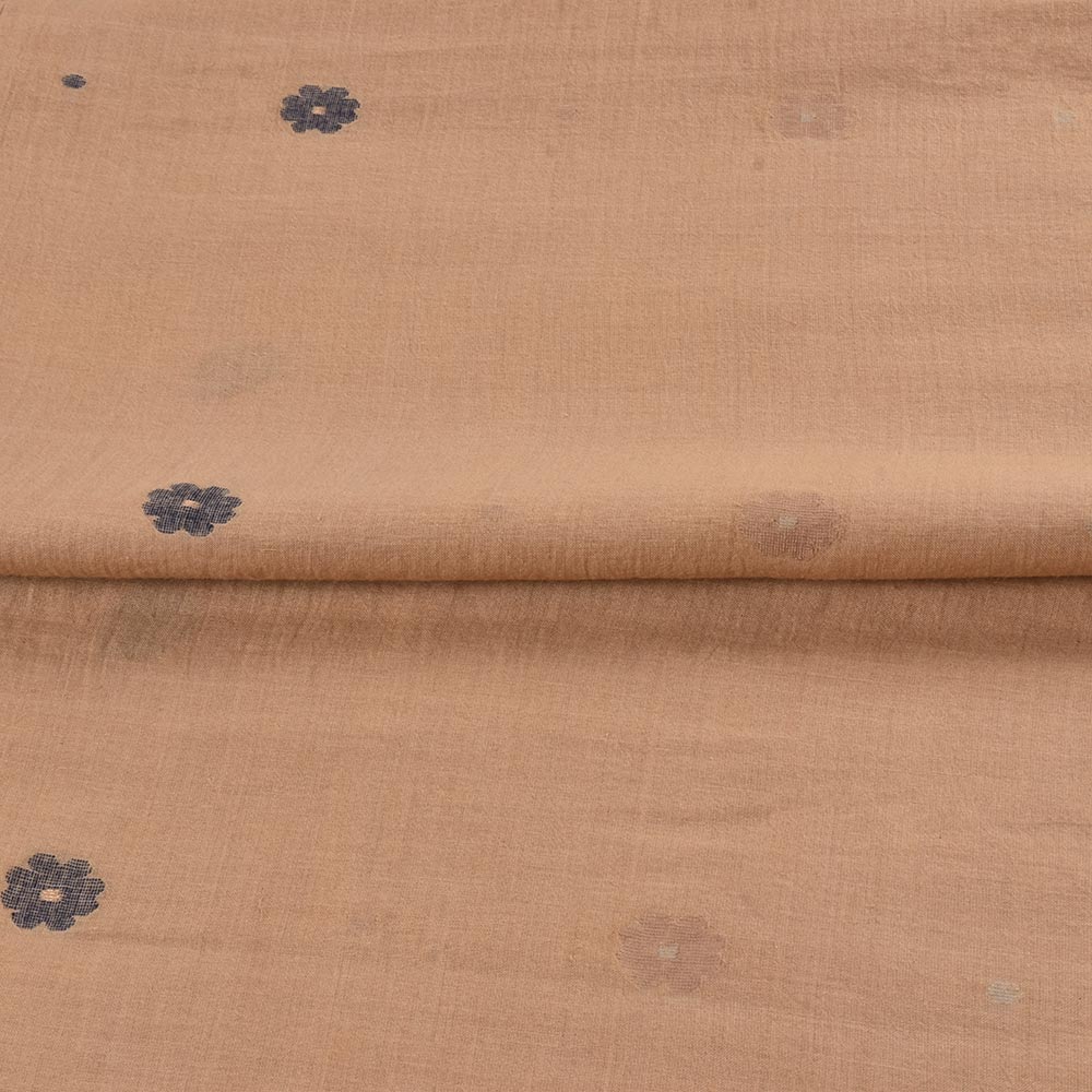 Brown Jamdani fabric showcasing exquisite floral patterns.