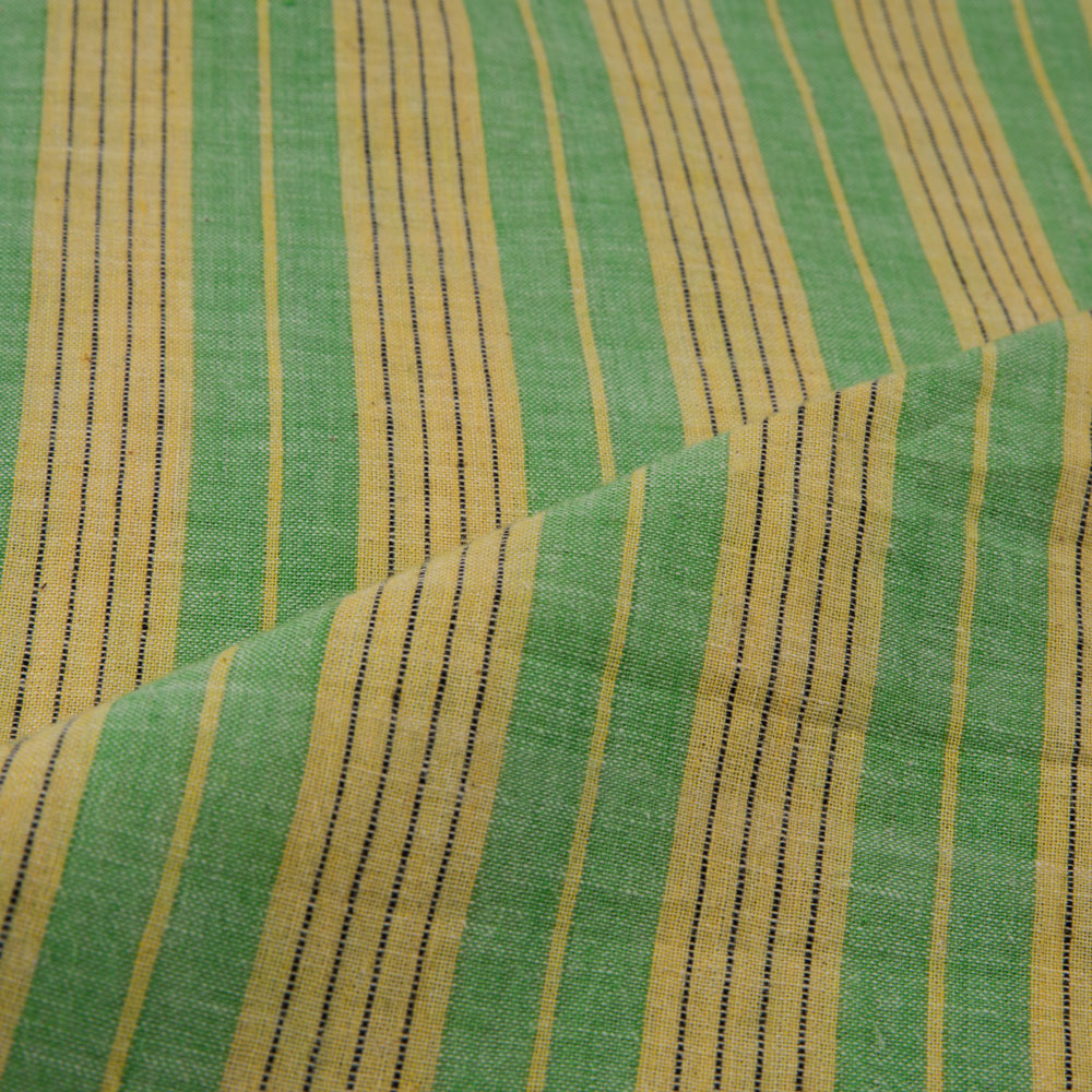 STRIPE GREEN & YELLOW PURE COTTON 103 GSM HANDWOVEN FABRIC