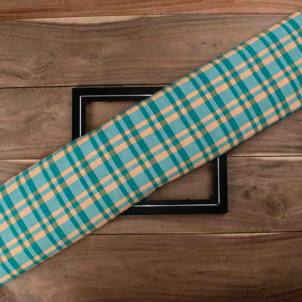 Check Green Yellow Pure Cotton 110 GSM Handwoven Fabric