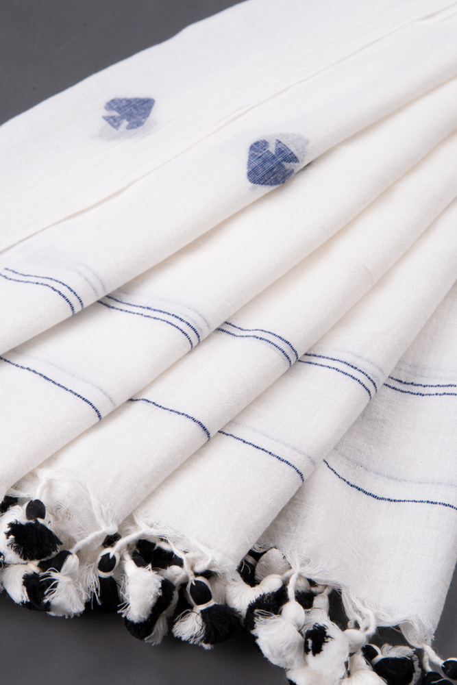 GEOMETRIC WHITE JAMDANI HANDWOVEN PURE COTTON SCARF