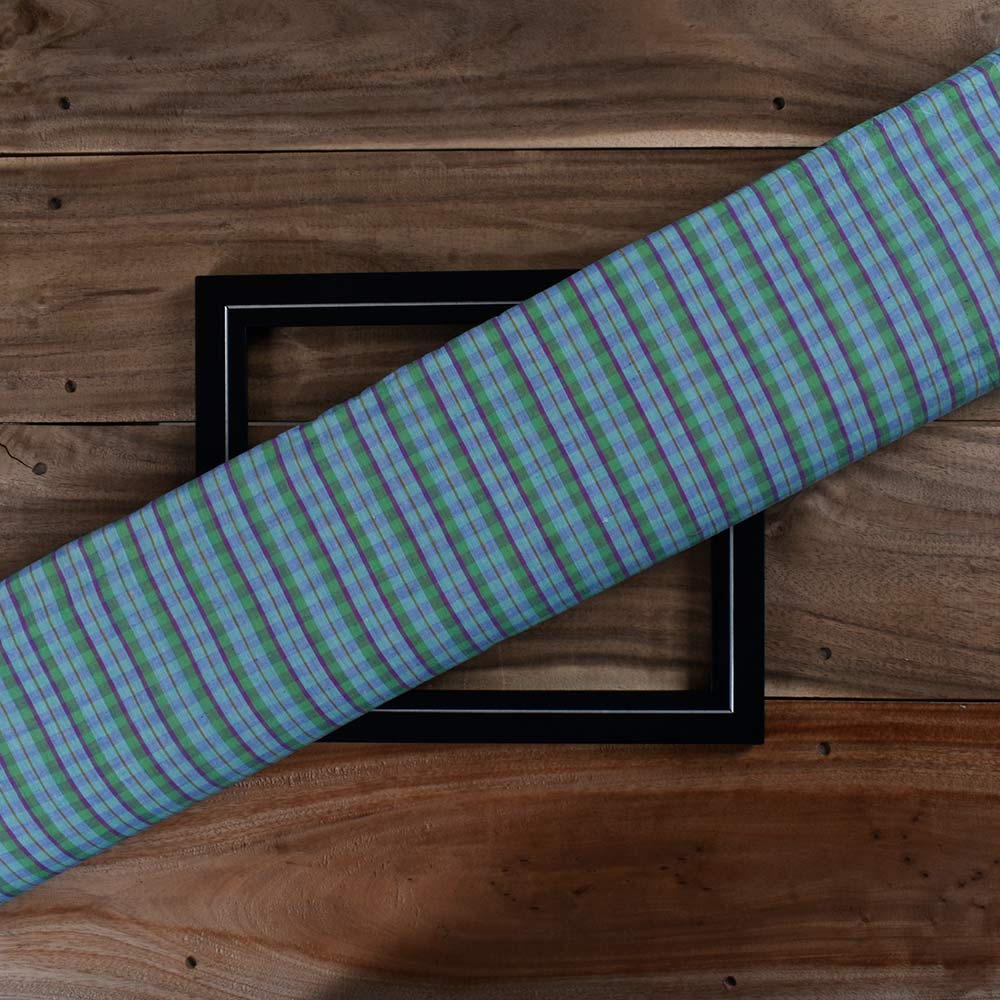 Check Multi Color Pure Cotton 60 GSM Handwoven Fabric 349