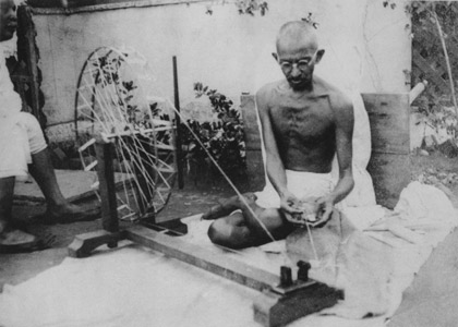 Mahatma Gandhi with khadi charkha