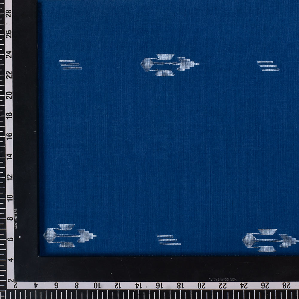 GEOMETRIC BLUE JAMDANI PURE COTTON 64 GSM HANDWOVEN FABRIC