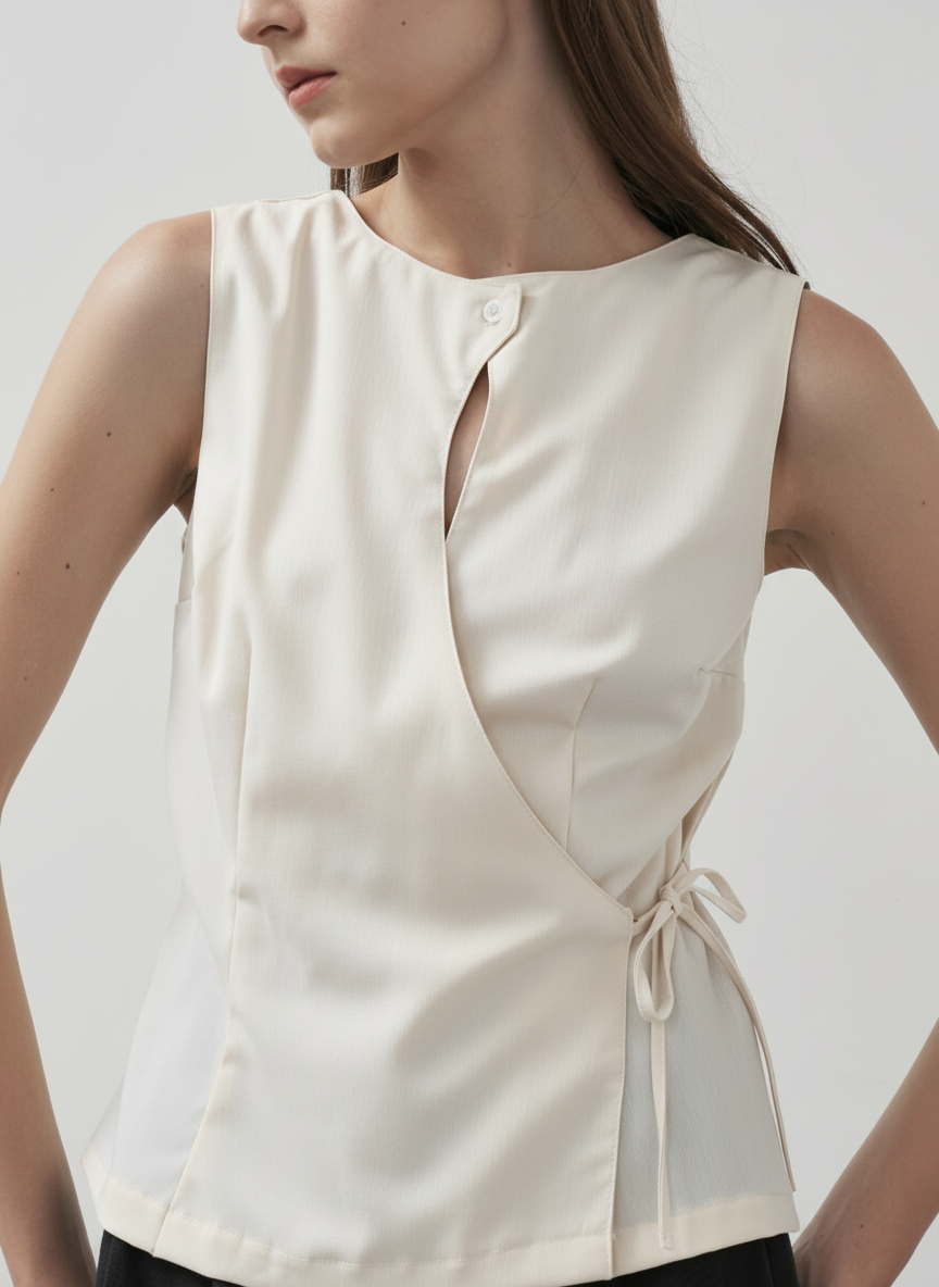 Asymmetric Tied & Buttoned Top