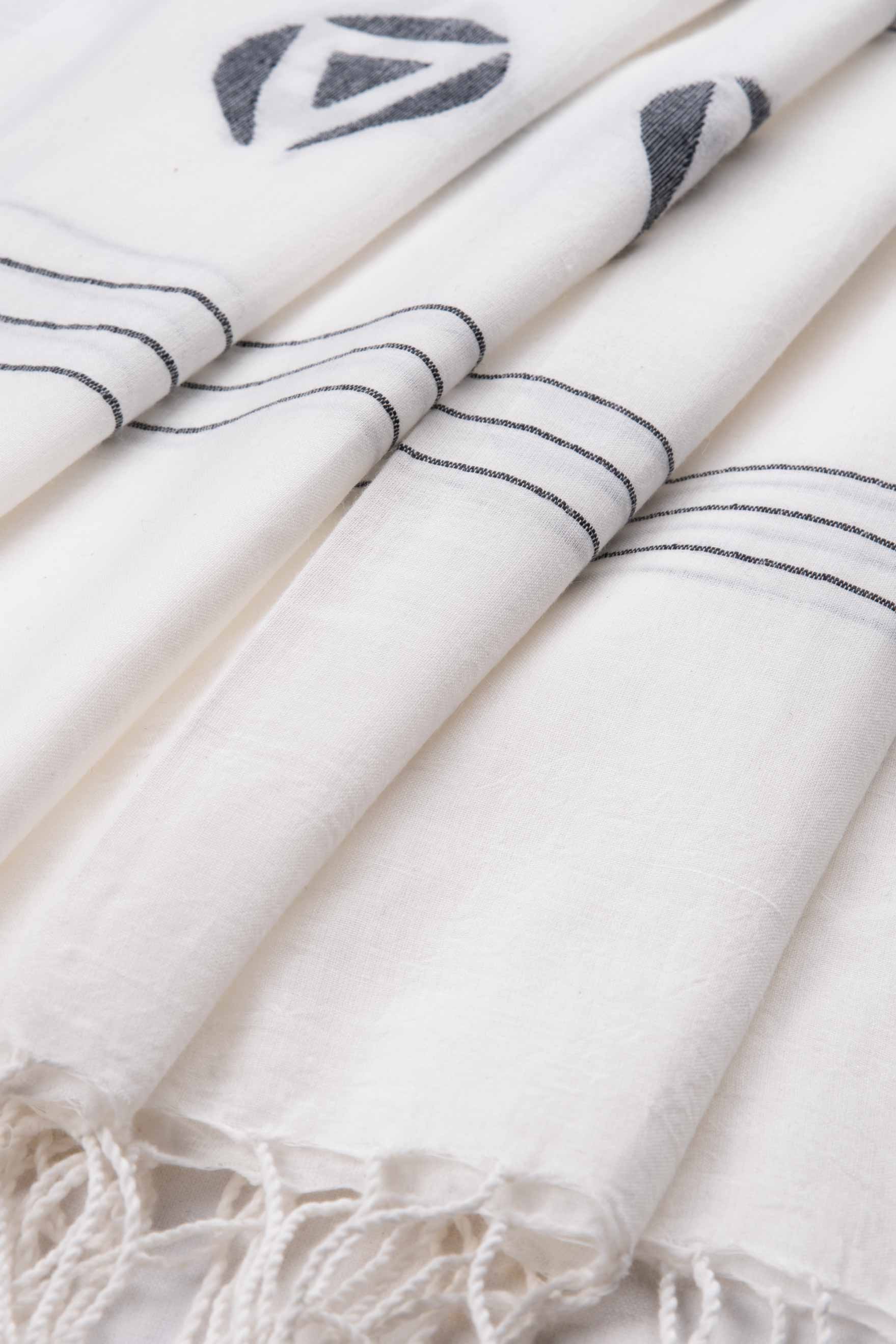 GEOMETRIC WHITE JAMDANI HANDWOVEN COTTON SCARF 100