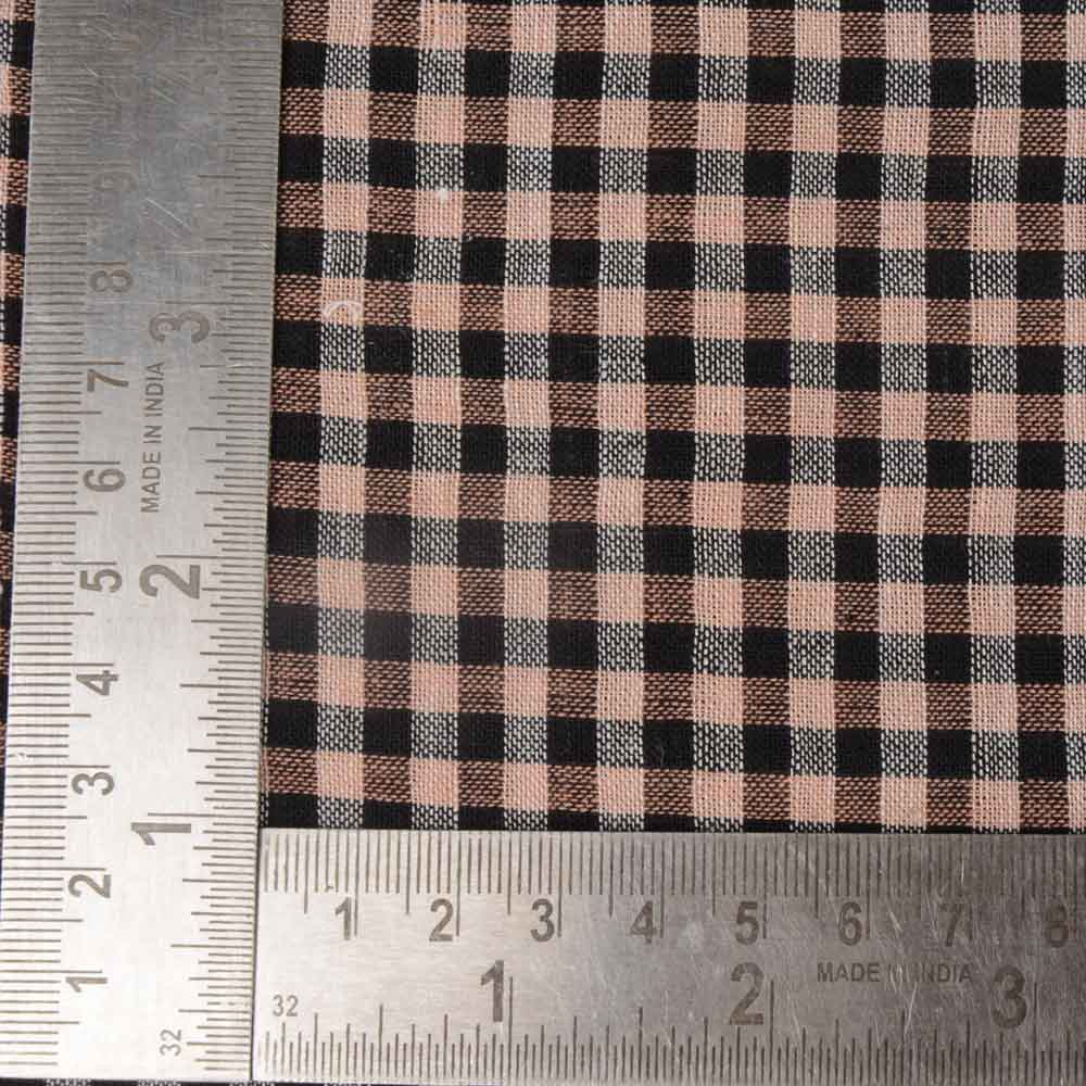 CHECK BLACK & BROWN PURE COTTON 95 GSM HANDWOVEN FABRIC