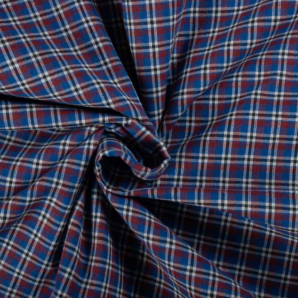 Check Blue Brown White Black Pure Cotton 100 GSM Handwoven Fabric
