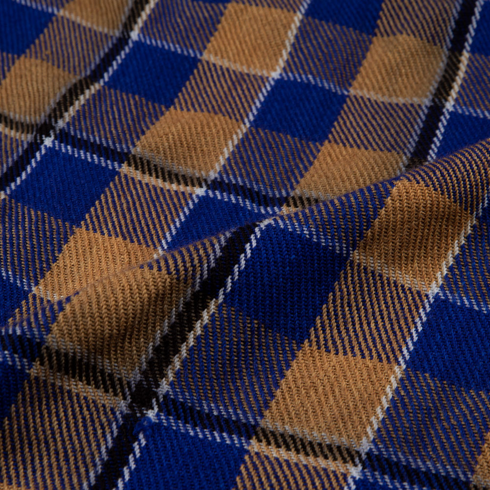 CHECK BROWN BLUE PURE WOOL 230 GSM HANDWOVEN FABRIC