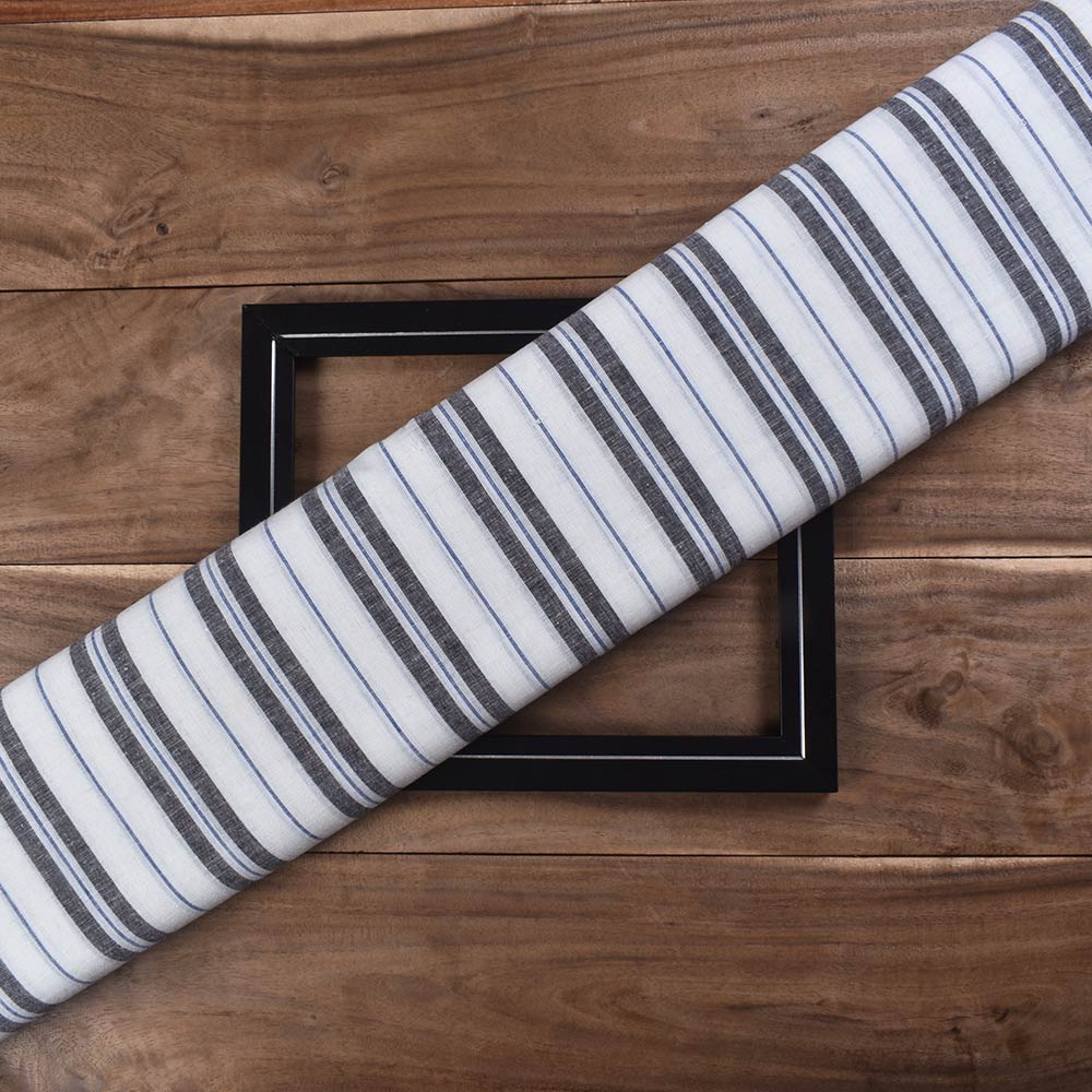 Stripe Black & White Pure Cotton 96 GSM Handwoven Fabric 265