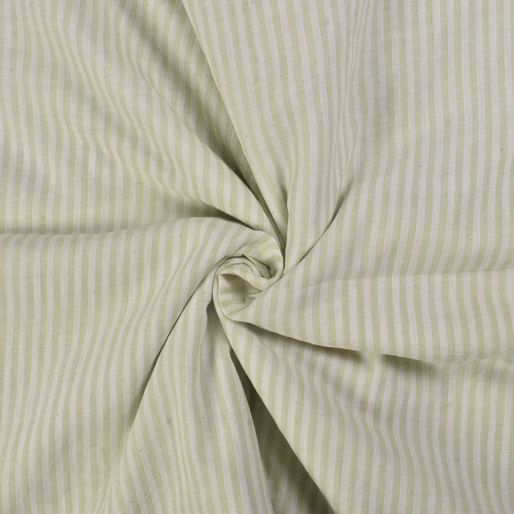 Stripe Light Green & White Khadi Cotton 68 GSM Handwoven Fabric