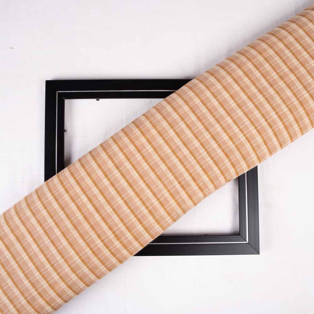 Check Beige Pure Cotton 98 GSM Handwoven Fabric