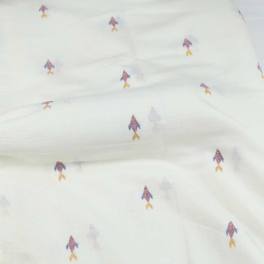 Geometric Fish Cream Jamdani Pure Khadi 118 GSM Fabric