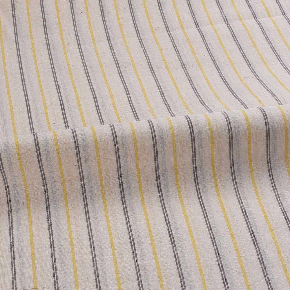STRIPE YELLOW & BLACK KHADI COTTON 65 GSM HANDWOVEN FABRIC