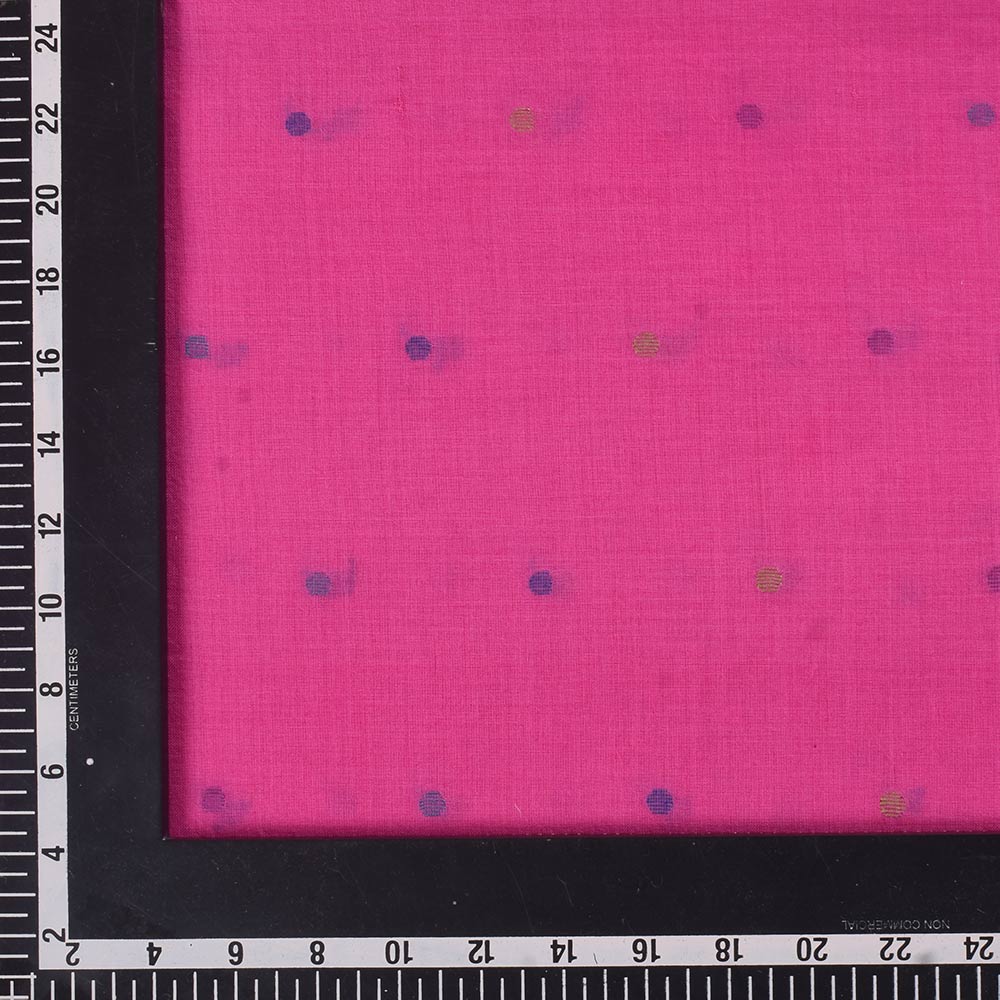 PINK POLKA JAMDANI PURE COTTON 52 GSM HANDWOVEN FABRIC
