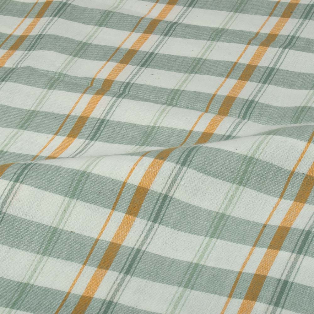 CHECK GREEN & WHITE PURE COTTON 88 GSM HANDWOVEN FABRIC