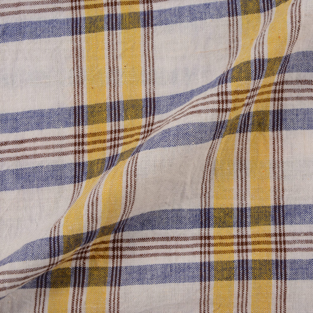 CHECK BLUE YELLOW PURE COTTON 98 GSM HANDWOVEN FABRIC