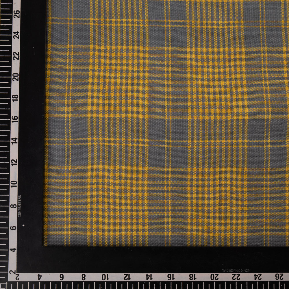 CHECK YELLOW & GREY PURE KHADI 184 GSM HANDSPUN & HANDWOVEN FABRIC