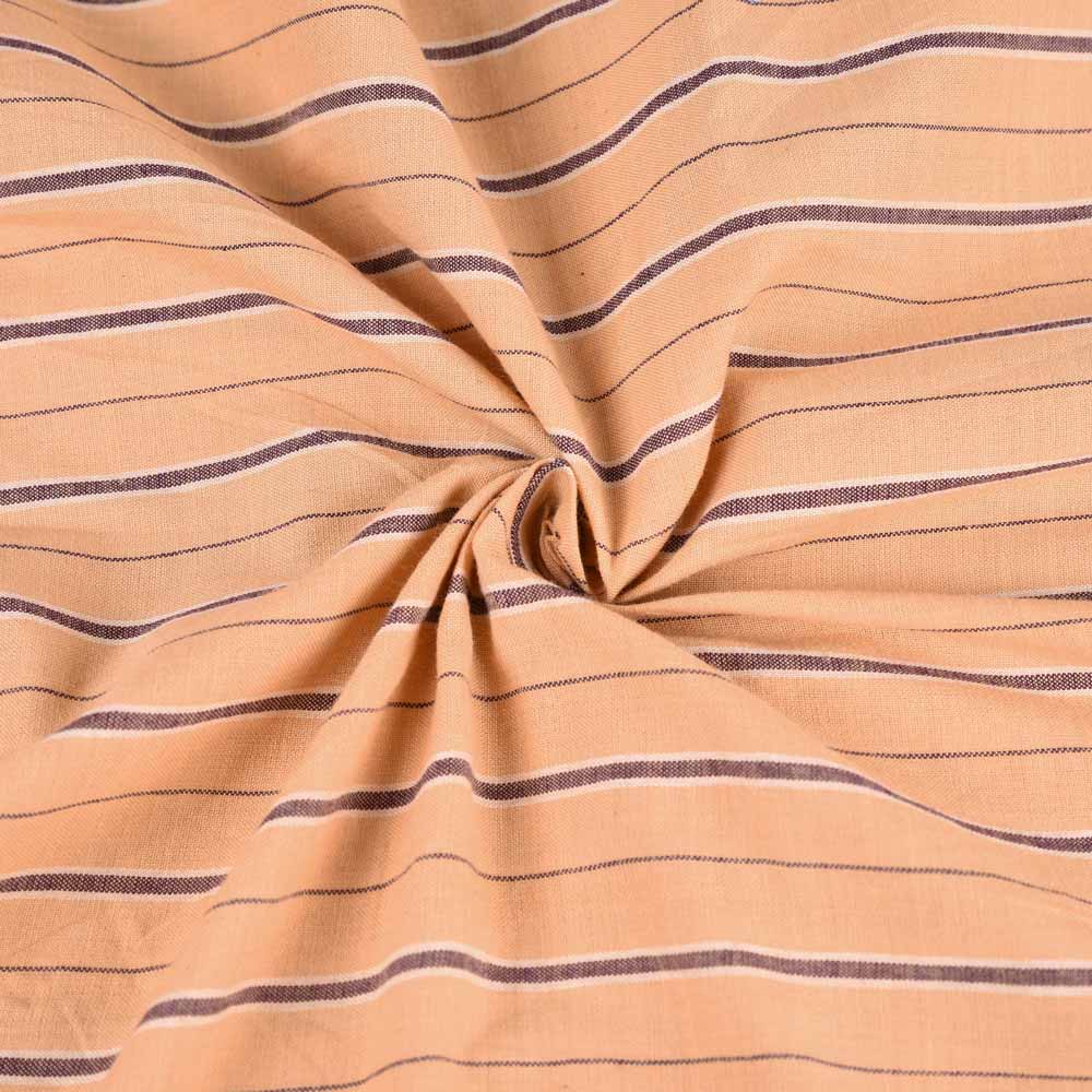Stripe Peach & Brown Pure Cotton 68 GSM Handwoven Fabric
