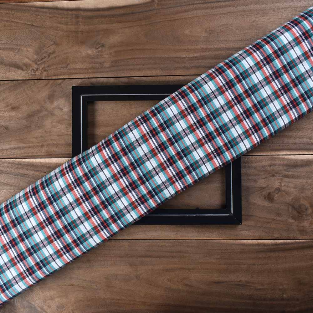 Check Multicolour Pure Cotton 95 GSM Handwoven Fabric 483