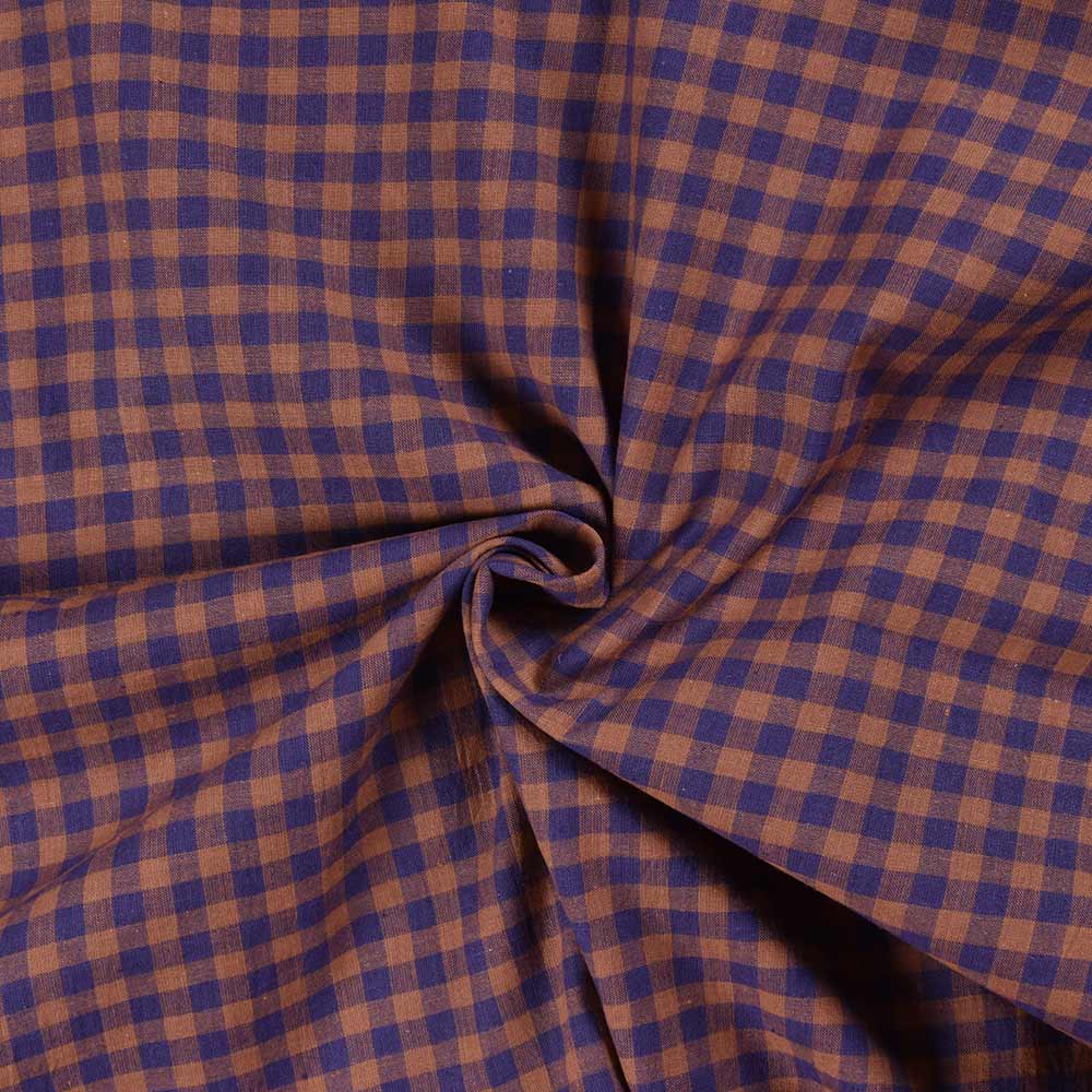 Check Brown & Blue Pure Cotton 105 GSM Handwoven Fabric