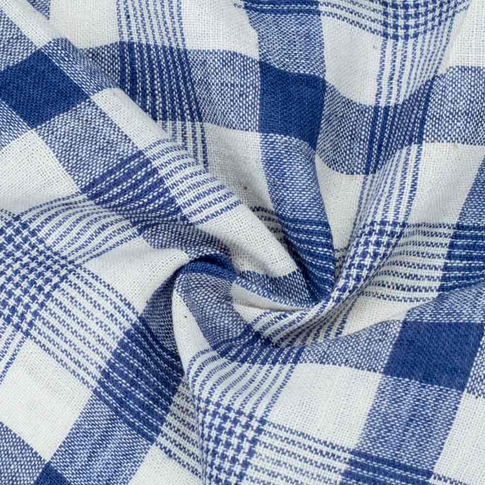 Check Blue & White Pure Cotton 105 GSM Handwoven Fabric