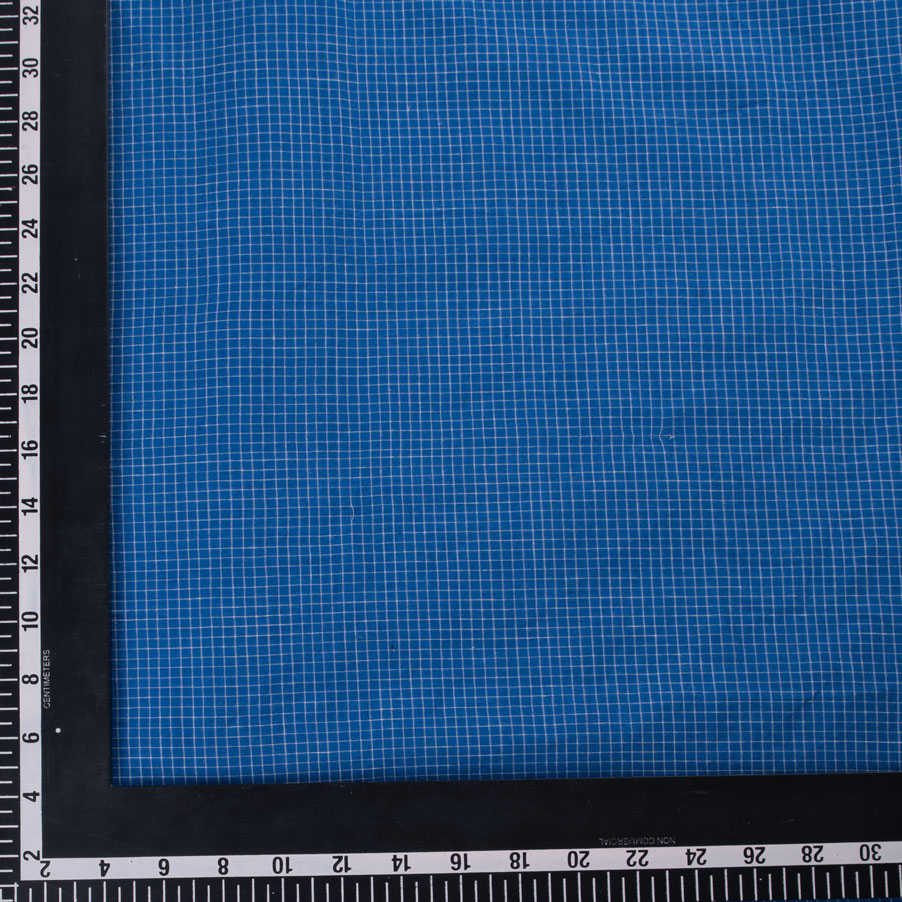 CHECK COBALT BLUE PURE COTTON 64 GSM HANDWOVEN FABRIC